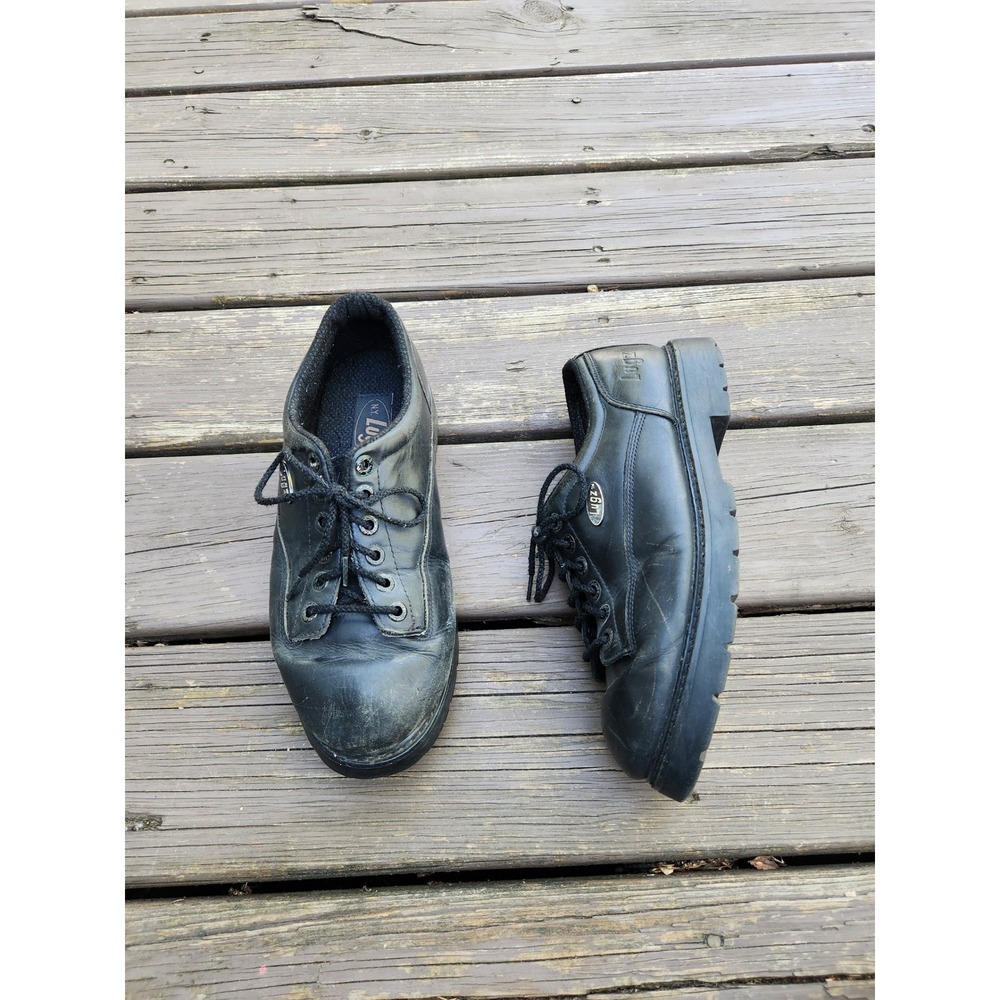 Vintage 90s y2k Lugz Oxford Shoes Black Leather Chunky Lug Sole Mens Size 10